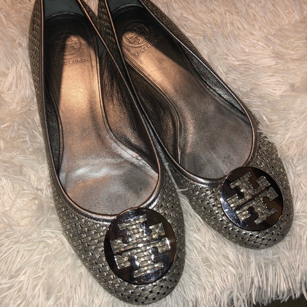 Authentic Tory Burch Woven Metallic Flats- Size 11